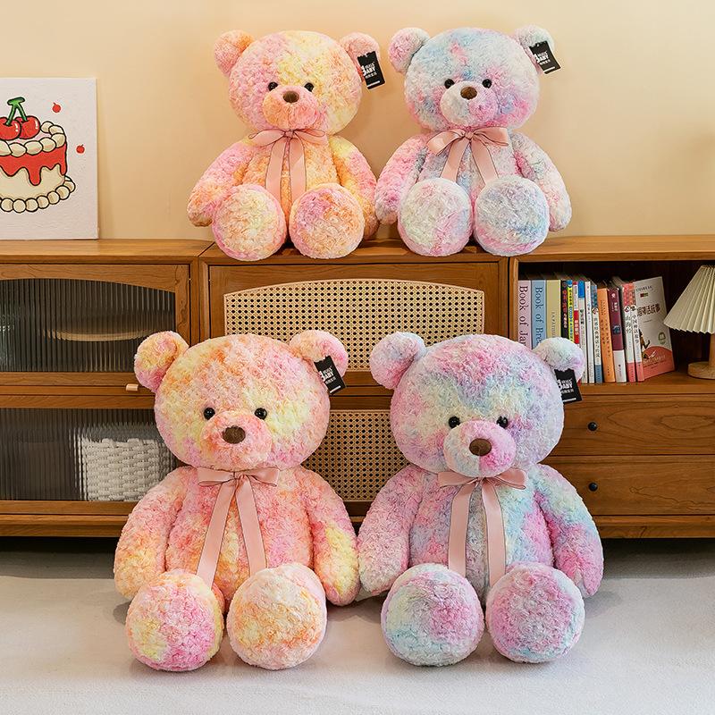 Colorful Bear Plush Toy Streamer Big Bear Doll Soothing Doll Birthday Gift Large Throw Pillow