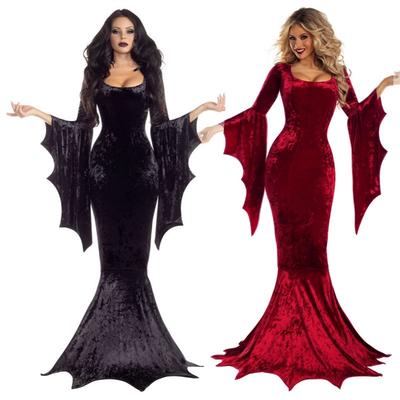 S-XL Estilo Gótico Terciopelo Murciélago Bruja Novia Fantasma Bruja Vampiro Vestido