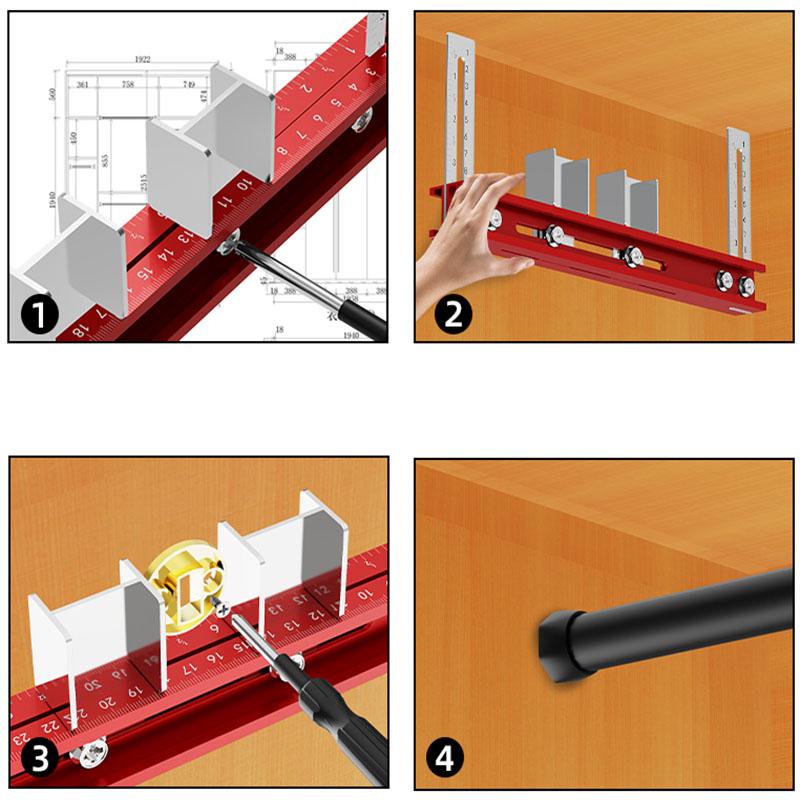 Punching Positioning Ruler for Wardrobe Boom Installation Carpentry Aluminium Alloy Drilling Locator Suspension Rod Install Tool