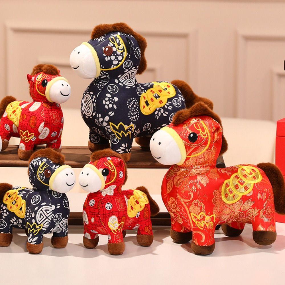 Lucky Horse Stuffed Toys Cartoon Animal Mascot Traditional Pony Plush Doll Home Decor
