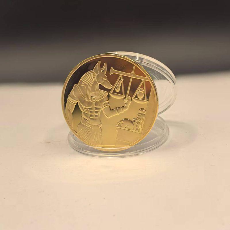 1Pc Gold Plated Ancient Egypt Anubis Coin - Pyramid Dieb Pattern Commemorative Token - Collectible Value Coin