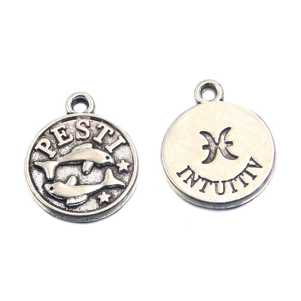 12x15mm Round Zodiac Constellation Pendant: Retro Symbol Alloy Jewelry for DIY Bracelets & Keychains