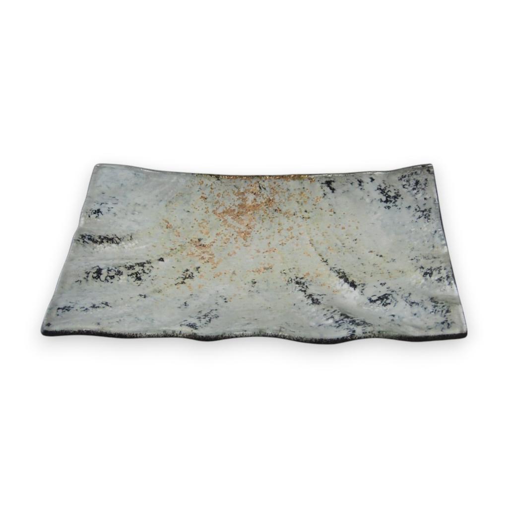 Small Glass Cake White and by Sairan J-kitchens Plate, Rectangular, 15cm, Gold,