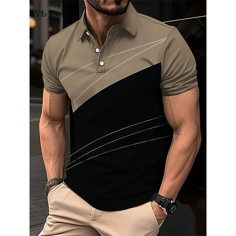 Color blocked men s shirt, fashionable striped printed T-shirt S