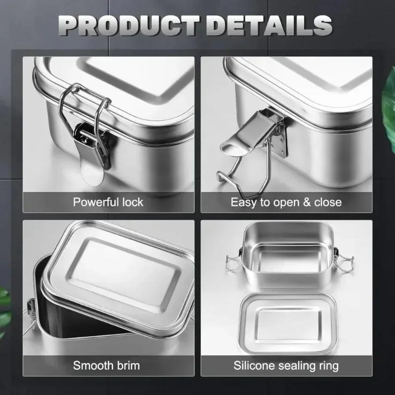 Portable Stainless Steel Lunch Box for Kids and Adults, Leak-Proof Bento Box, Travel Food Meal Prep Container Dishwasher Safe