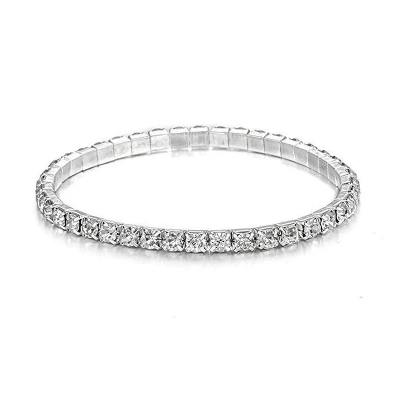 

New CZ Crystal Pulsera Bangle Stretch Bling Single Row Rhinestones Bracelets for Women Elasticity Wedding Bridal Gift Jewelry срібний