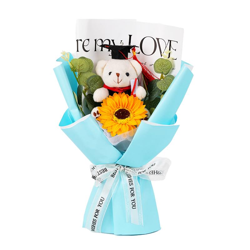 1PC Flower Bouquet Sunflower Party Decor Simulation Flower Hand-Knitted Soap Flower Doctor Bear Graduation Gift Photography Props