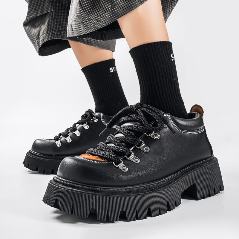 

2026 New Casual Sports Trend Fashionable Thick Sole Height Increasing Low Top Big Head Casual Workwear Boots Trendy Men s Shoes 39 чорний