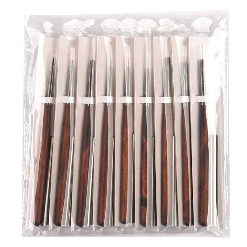 Sandalwood Nail Art Brush Set: Liner, Round & Flat Head for Gradient & Lace Designs