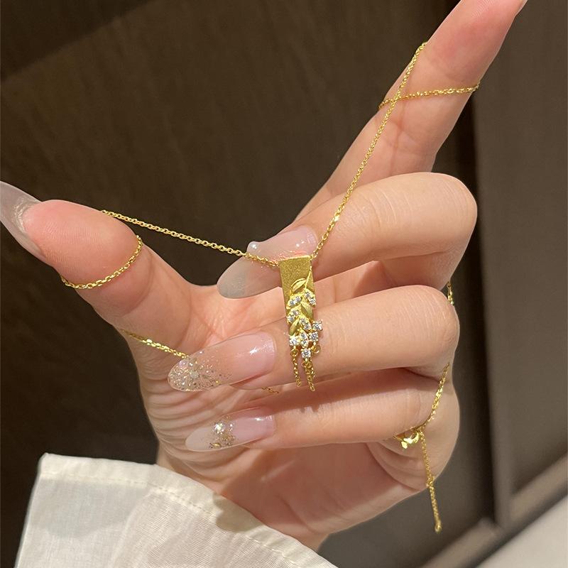 Real Gold Electroplated Zircon Wheat Ear Fringed Necklace New Chinese Style Retro Collarbone Chain Light Luxury Niche Necklace Wholesale