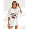 Casual Oversized T Shirt Black Playing Cards And Dice Print For Everyday Wear And Casual Outings