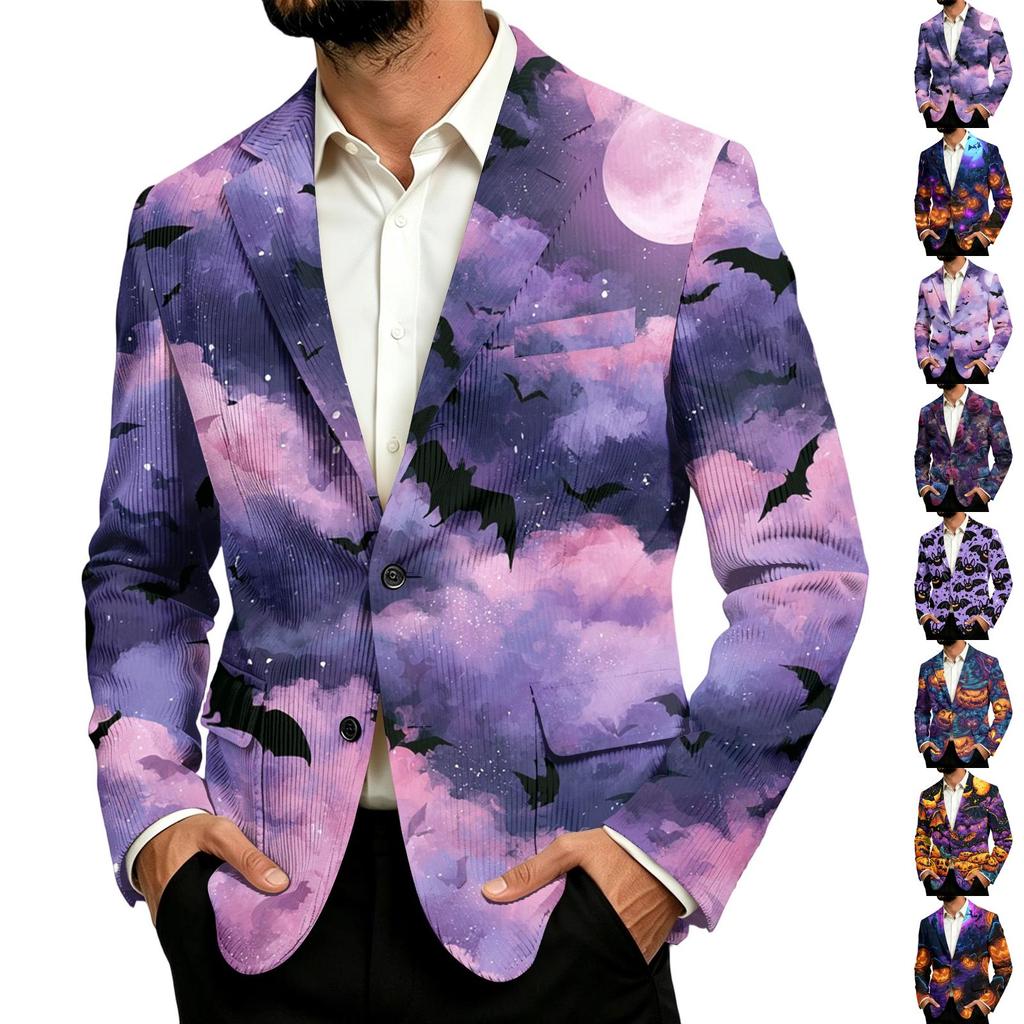 Men's Business Casual Corduroy with Halloween Print for Parties