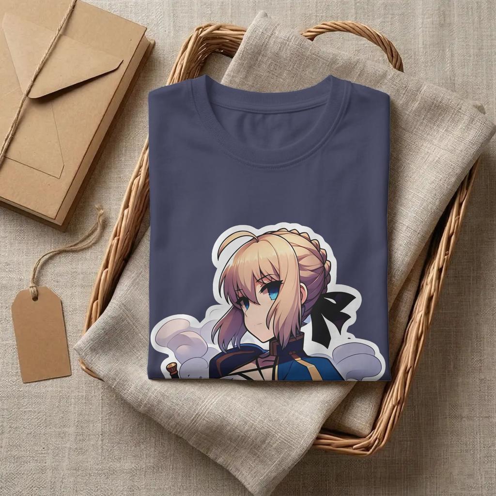 Ullzang Fate Stay Night Chibi Saber Fate Stay Night TShirt Unisex Crewneck Short Sleeve Clothes 100Cotton Summer TopsTops