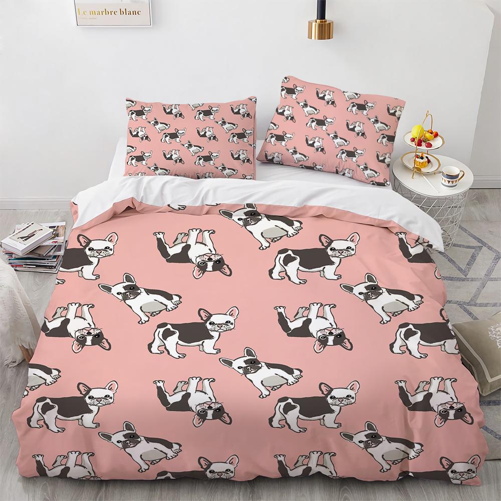 

Комплект постельного белья для французского бульдога для детей, мальчиков и девочек, пододеяльник с рисунком щенка, 3 шт., односпальный, двуспальный, двуспальный, полный комплект постельного белья размера «king-size» EU single(135x200cm)