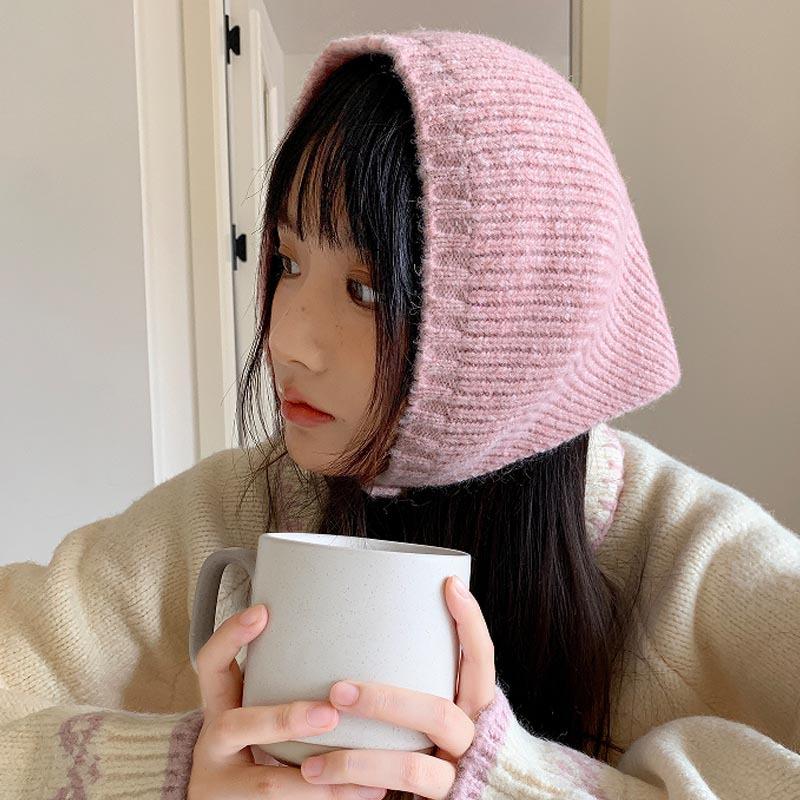 Korean New Triangle Hair Scarf Hat Warm Woolen Headscarf for Women Thicken Knitted Scarf Female Headwarp Winter Cashmere Scarves