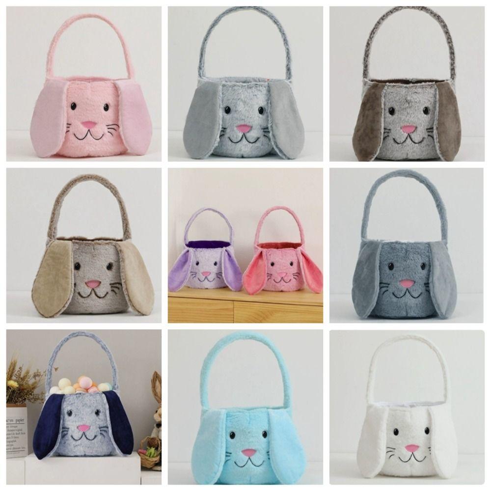 Soft Fluffy Plush Basket Long Ear Easter Bucket Cute Easter Basket  Easter Party