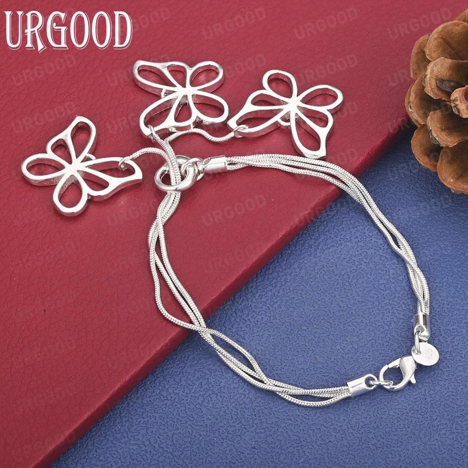 Cercei cu fluture din argint 925, colier, brățară, bijuterii de nuntă la modă