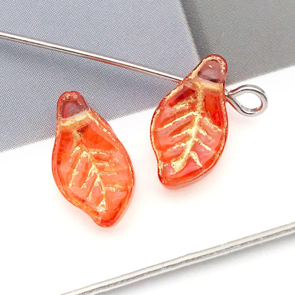 Set of 20 Colorful Transparent Glass Leaf Charms with Gold Edging for DIY Bracelets, Necklaces, and Accessories