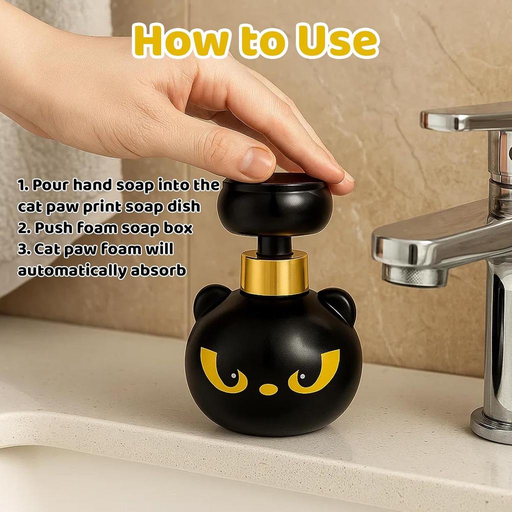 Cat Soap Dispenser, Black Cat Paw Foam Soap Dispenser, Cute Hand Soap Dispenser for Daily Use, Novelty Soap Dispenser with Paw Print Design, Perfect