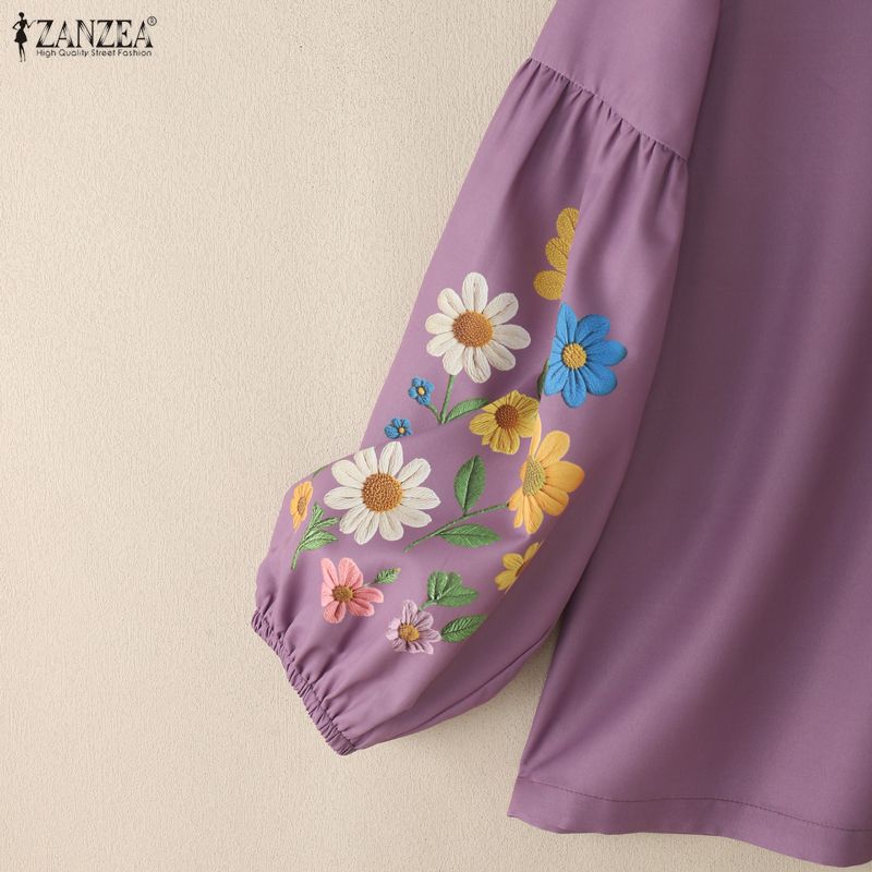 ZANZEA Women Casual Round Neck Loose Floral Print Long Sleeve Blouse