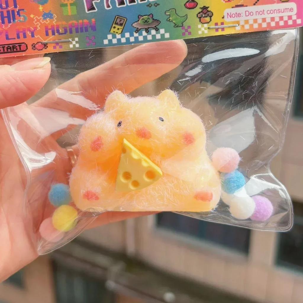 Cute Squishy Hamster Toy with Cheese Desktop Decor Funny Stress Reliever Decompression Fidget Toys for Teens Kids Gifts