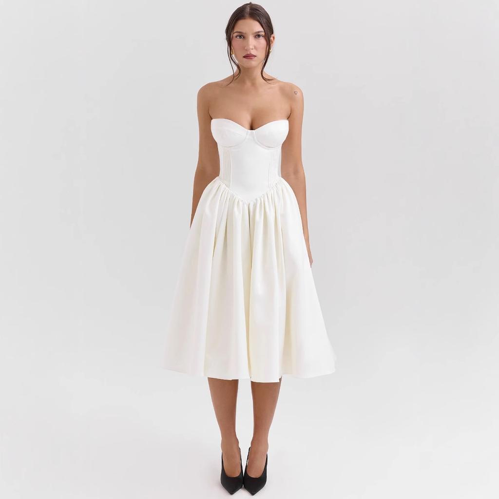 Women's Sexy Tube Top Dress Women's Summer Sweet and Spicy Style Spice Girl Skirt High Sense Backless Medium and Long Dress