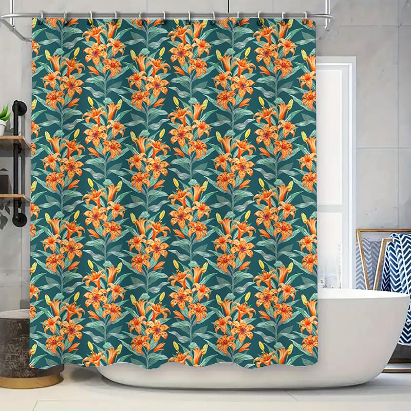 

Bright Floral Pattern Shower Curtain Fabric Waterproof Home Decor Bathroom Decorations Customizable Sizes Available Orange Green 90x180cm