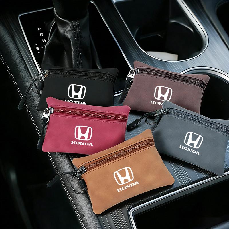 Leather Car Key Case Keychain Mini Storage Bag Zippered For Honda Jazz Pilot CRV Odyssey City Shuttle HRV CRX Civic FIT Accord XD9