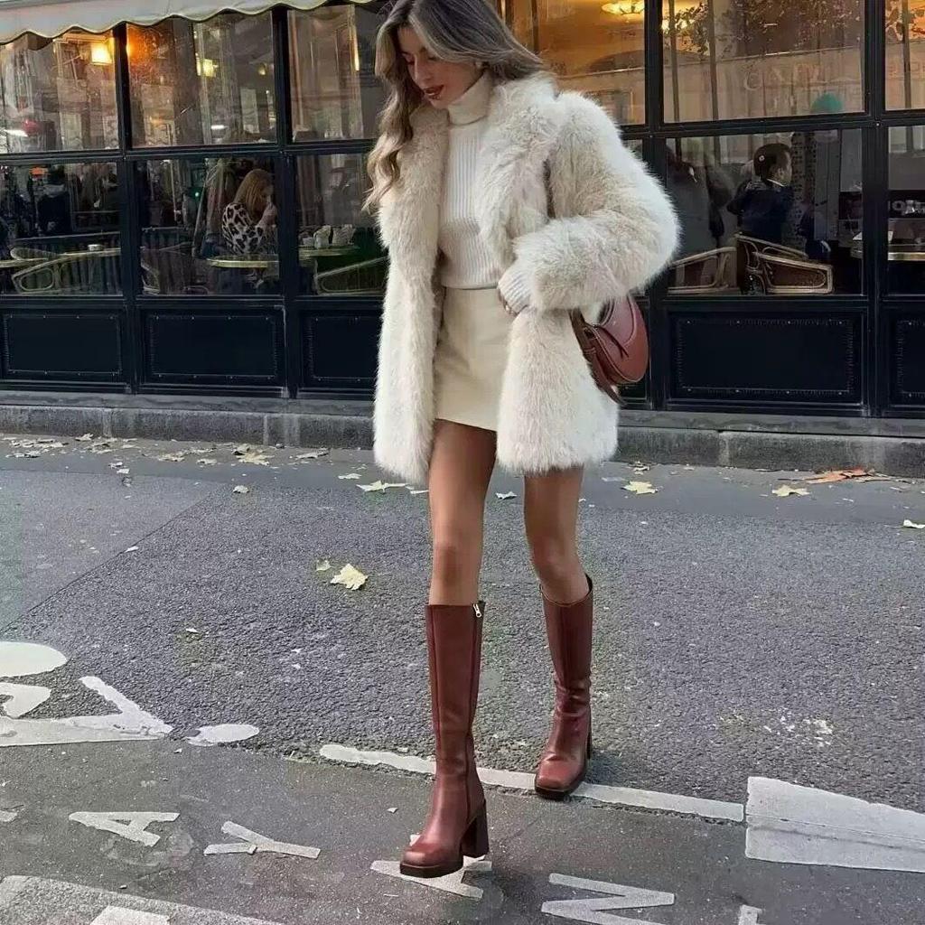 Eco-friendly Faux Fox Fur Mid-length Coat, Thickened Winter 2025 - European/American Style