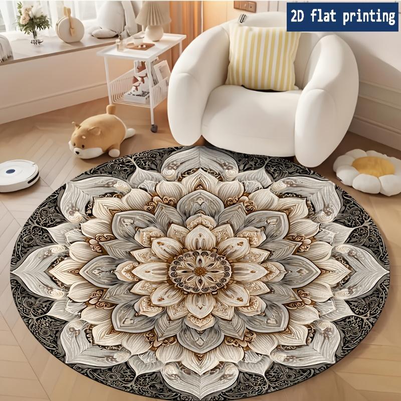 Boho Tribal Blue Round Carpet Medallion Floral Area Mat Nordic Retro Coffee Table Parlor Salon Decorative Space Solution