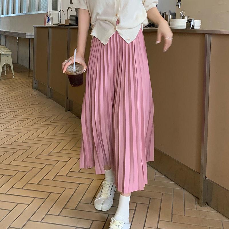 Luxury Long Pleated Skirts for Women Spring New Elegant Office Ladies Chic Elastic Band Fashion A Line Midi Skirt