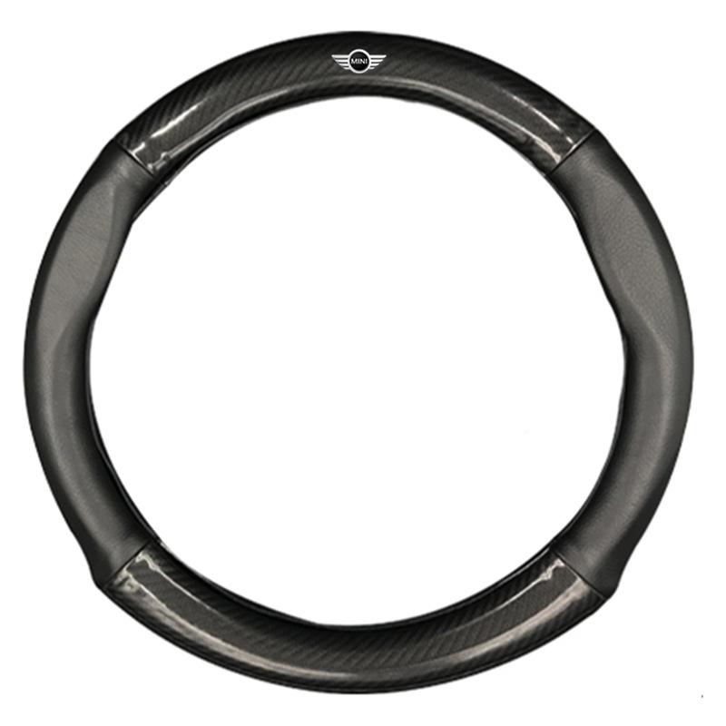 BMW Mini Cooper Steering Wheel Cover: Genuine Leather & Carbon Fiber Handle for Countryman
