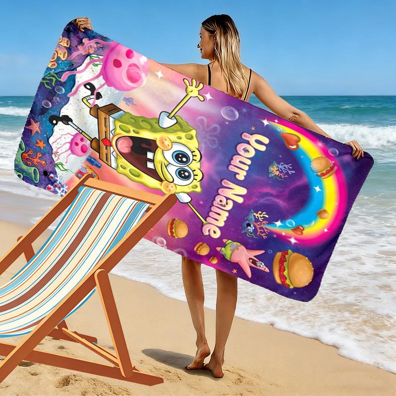 Name Custom SquarePants Print Beach Towel, Large Soft Quick Dry Towel for Beach Camping Swimming
