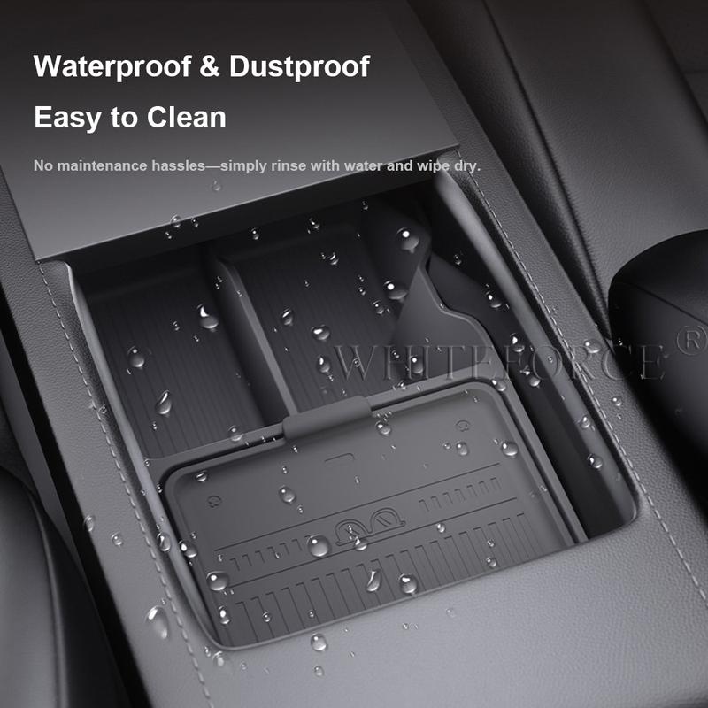 For Tesla Model Y Juniper 2025 Car Center Console Storage Box Armrest Storage Box Hidden Organizer Tray Non-slip Mat Accessories