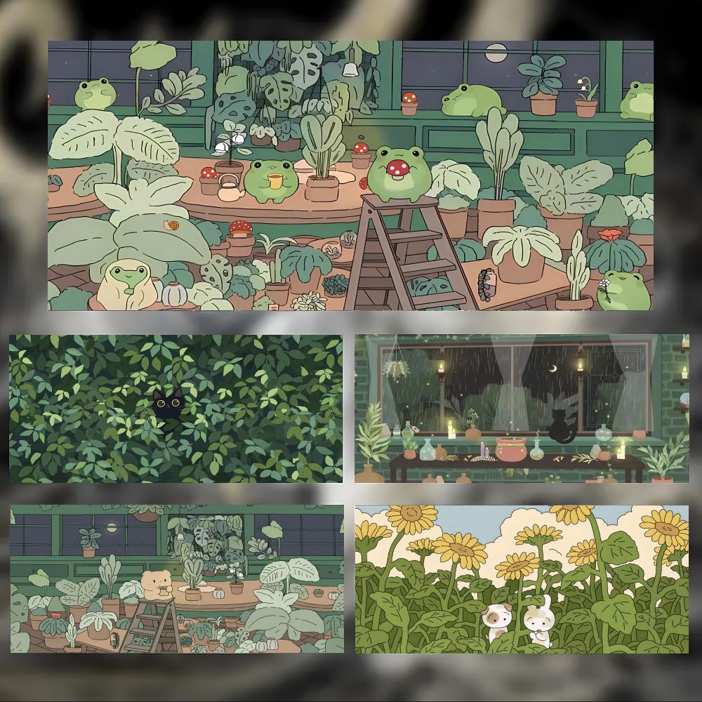 Cute Natural Art Green Plant Cat Mouse Pad Large Thick Desk Pad Stitched Edges Gaming Mouse Mat For Pc