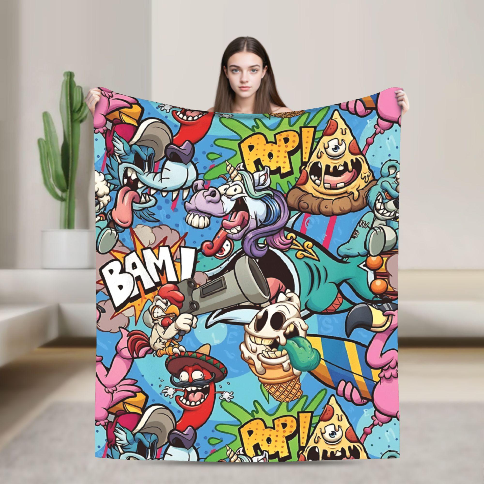 

Cartoon Cute Doodle Warm Soft Blankets Kids Plush Bedding Throws Novelty Couch Chair Flannel Bedspread Sofa Bed Cover 75x90cm