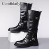 Stivali da Motociclista da Uomo Stivali Western Stivali da Jockey Neri Stile Streetwear Casuale Stivali Alti Cool Taglie Forti