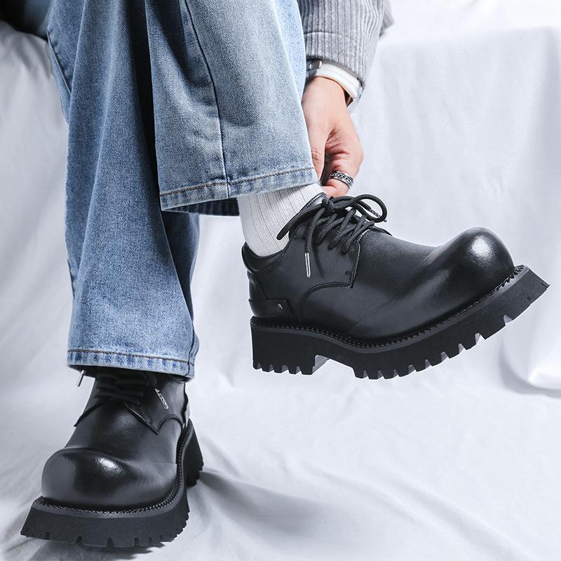 Boty Casual z kůže s vyvýšenou podrážkou, Derby boty s velkou špičkou, Pánské boty v britském stylu, Niche Tooling, Pánské boty 66689-C