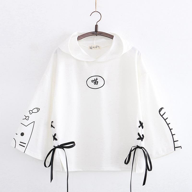 

Один размер женские толстовки аниме одежда для учащихся средней школы студентка с длинными рукавами свободная одежда для младших школьников One size белый