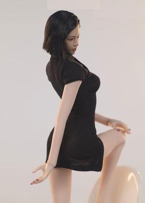 Compatible con cuerpo TBLeague para figura a escala Hermosa mujer sexy vestido mini negro de tiro vestido cheongsam y conjunto de bragas ropa interior cabeza y zapatos no