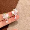 Vintage Green Drop Rhinestone Tassel Earrings for Women Fashion Light Luxury Commuter Jewelry