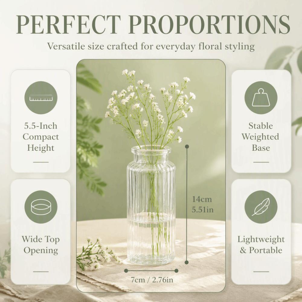 Ribbed Design Clear Flower Vase Nordic Style Flower Arrangement Fashion Cylinder Vases  Living Room