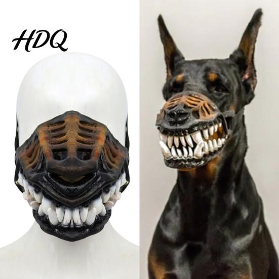 Themed Party Dog Attire Hell Hound Muzzle for Dogs Scary Natural Latex Beast Costume Mask Hellhound Headgear Dogs with Adjustable Straps Halloween