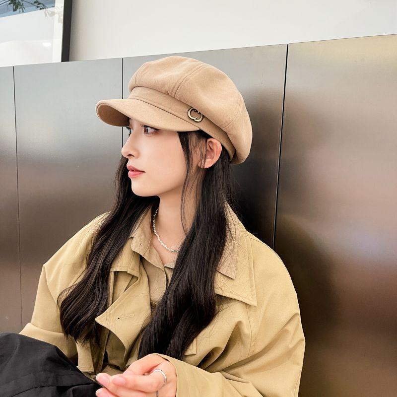 Women's Autumn and Winter New Fashion Solid Color Cap British Retro Octagonal Hat Fit for Outdoor, Casual & Formal Events