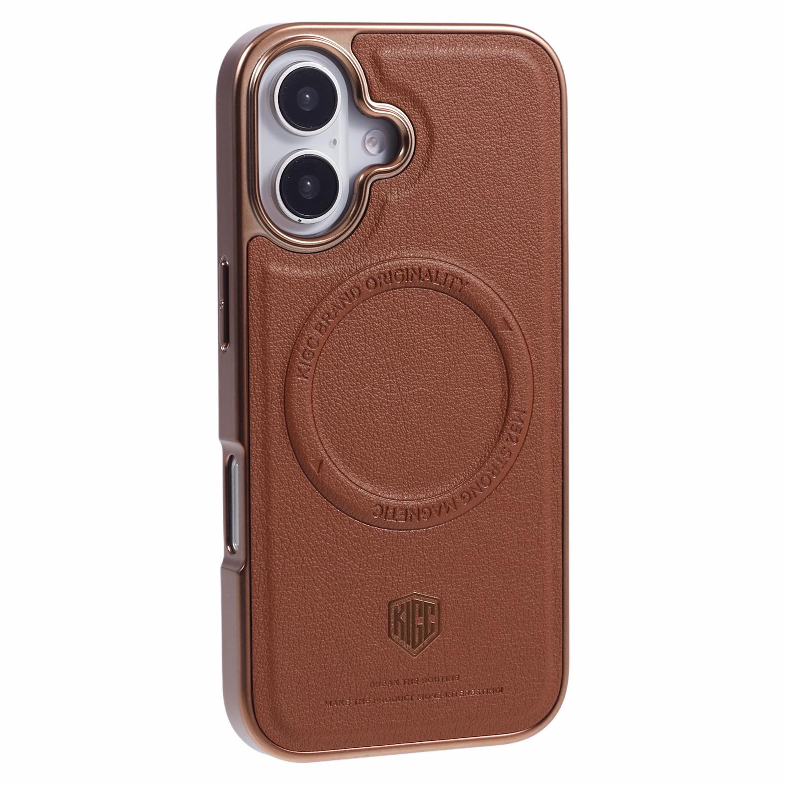 KIGC For iPhone 16 Case Compatible with MagSafe PC+TPU+PU Electroplating Phone Cover A