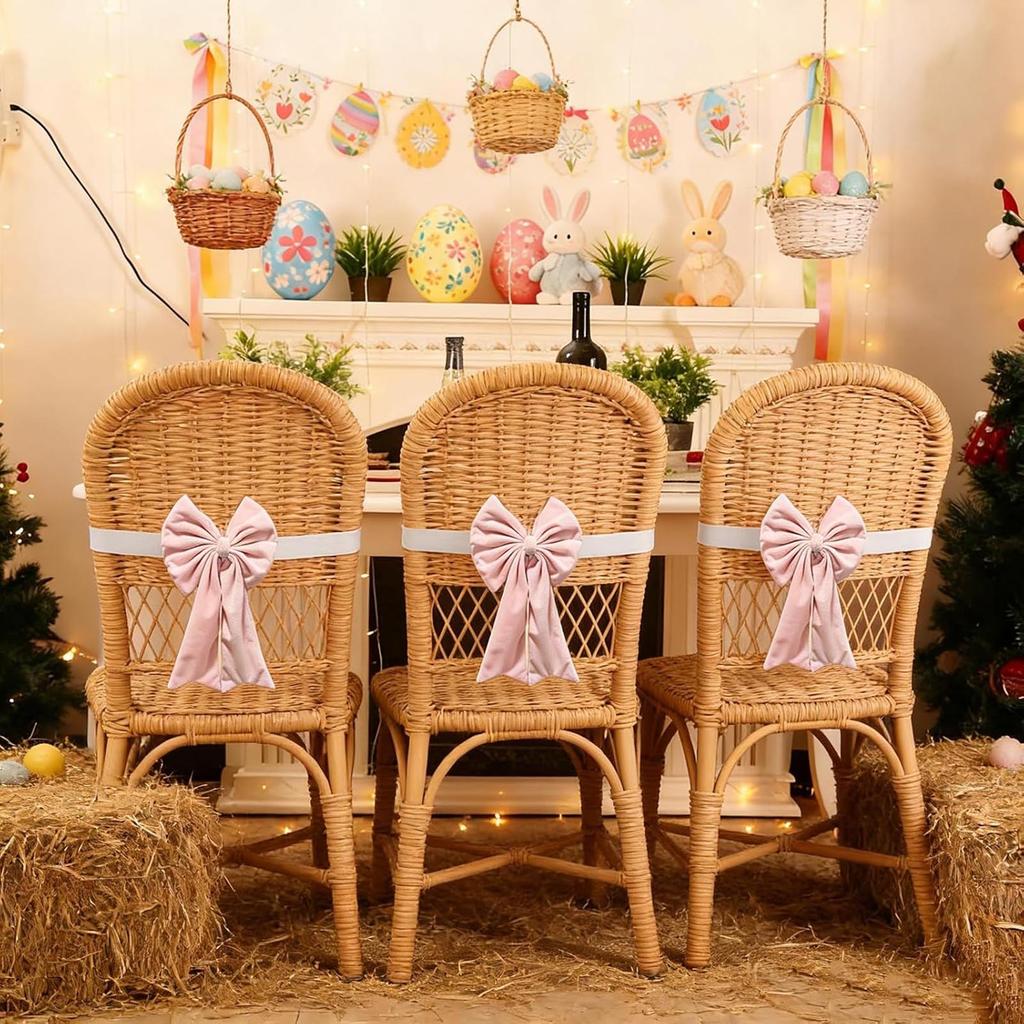 Easter Bunny Ear Chair Back Decoration Prop Cute Pink Velvet Festive Party Decor Versatile Holiday Event Chair Accessory