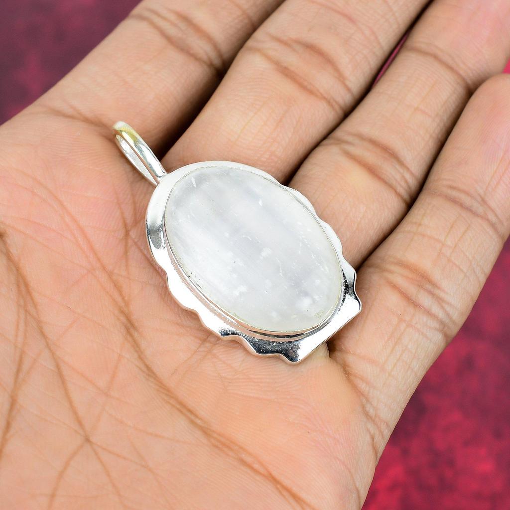 Selenite Jewelry, Handmade Gemstone Pendant, 925 Solid Sterling Silver Pendant Antique Jewelry, For Engagement Gift