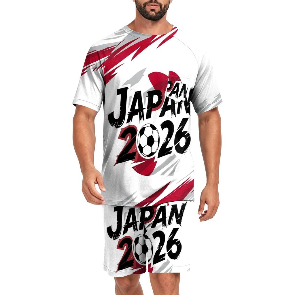 Men's Short Sleeve Top and Shorts Set Lightweight Soft Fabric Casual Sleepwear Printed Sports Style Lounge Pajama Set for Summer