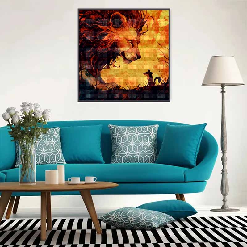 New Arrival 5D DIY Full Circle Diamond Painting "Lion and Fox" Embroidery Cross Stitch Home Decor Gift