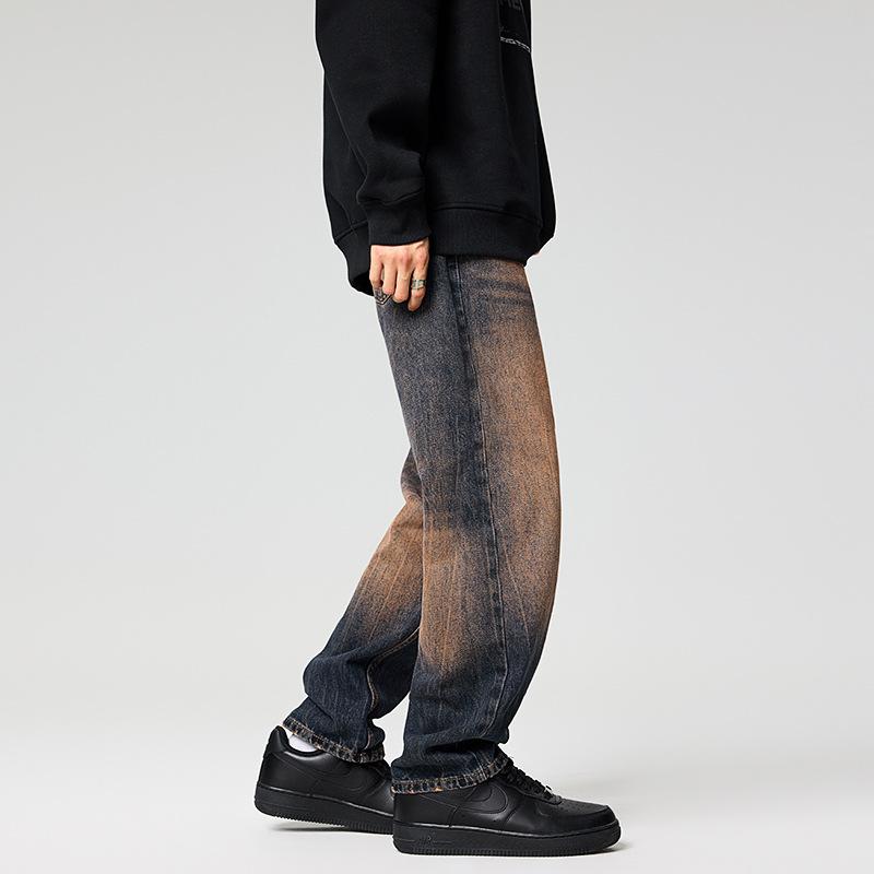 American old denim men's pants autumn and winter new high street straight jeans retro washed denim trousers men